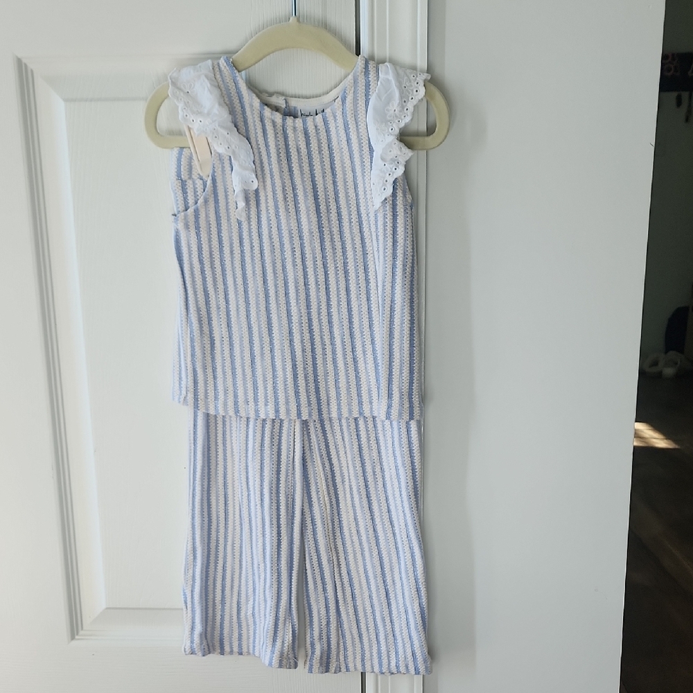 Striped Sleeveless Set with Lace Detail